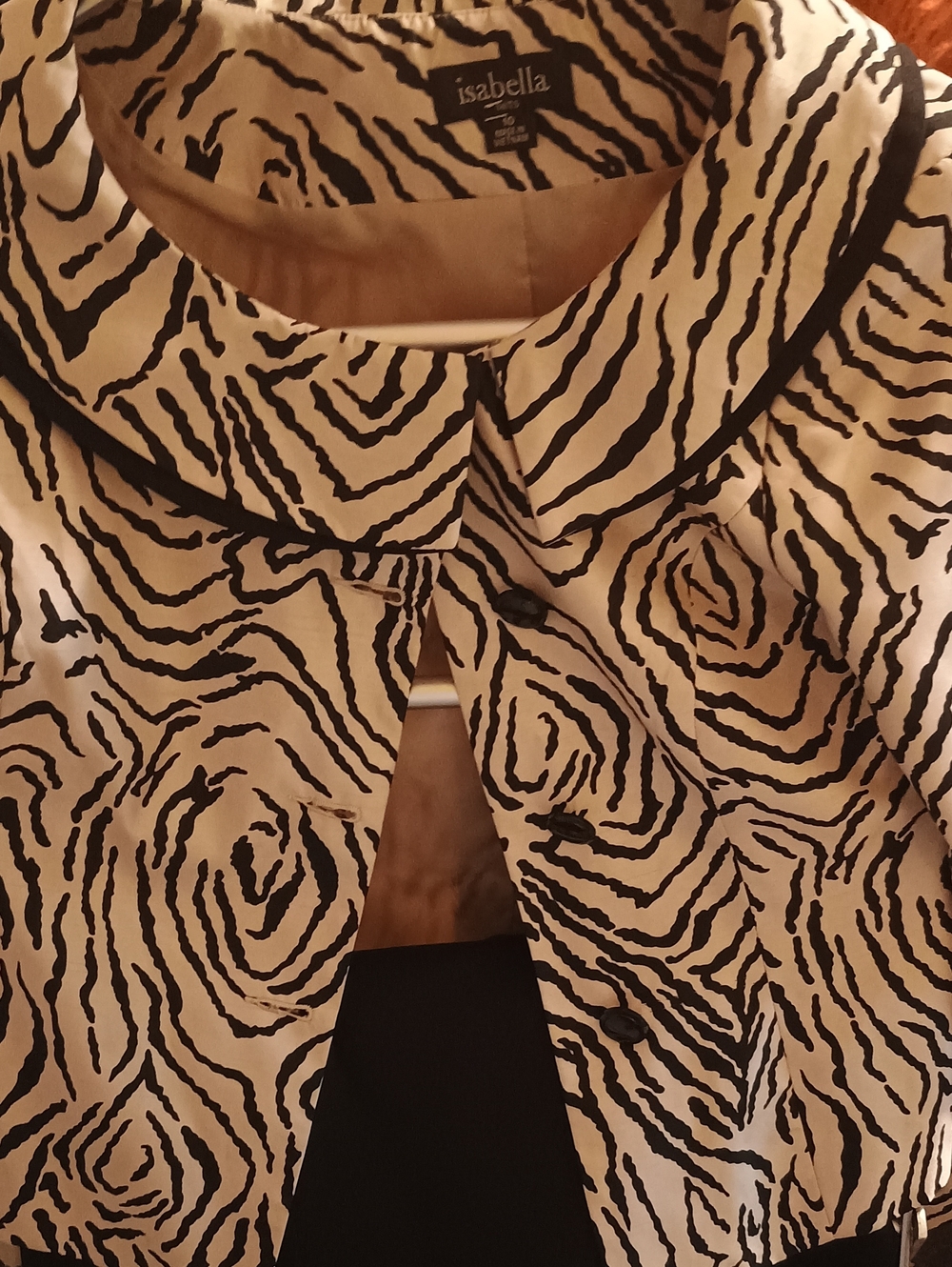 IsAbella Black and White Zebra Print Button-Front Top Black Skirt Suit
